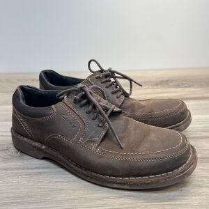 CLARKS Doby Men's 9M Brown Lace Up Loafers Brushed Brown Leather Dress Casual